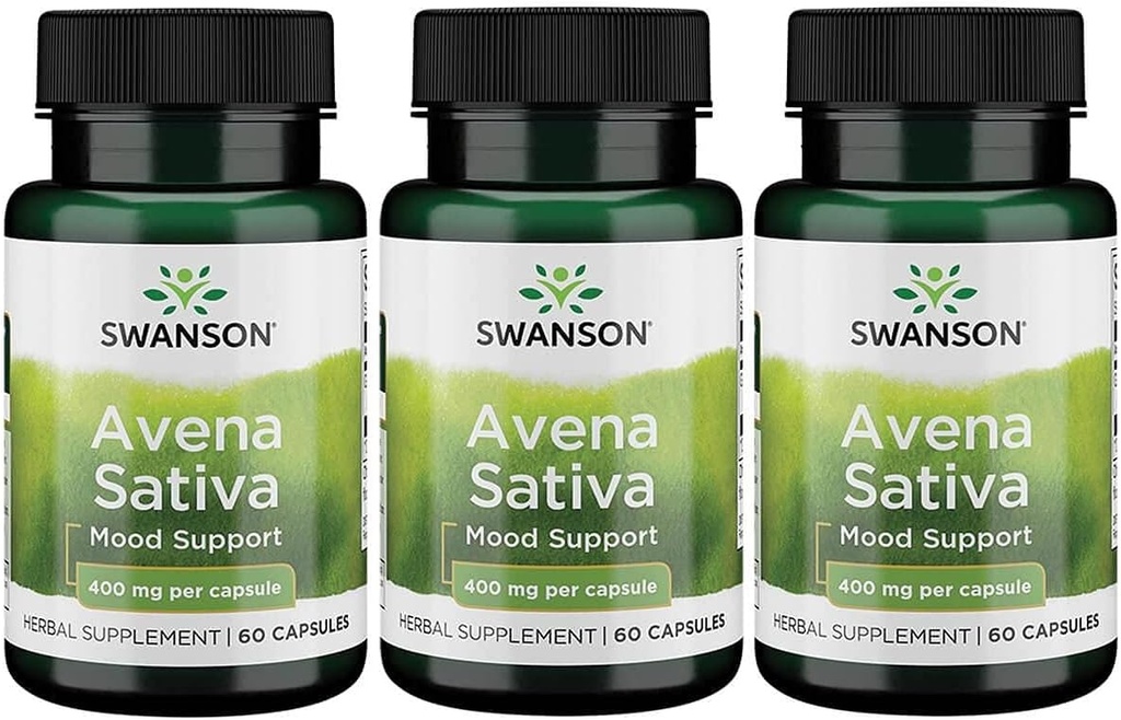 Swanson Full Spectrum Avena Sativa(绿色食草草) - 草药补充剂 促进神经系统健康 - 自然公式支持总体健康 - (60 Capsules,每包400mg) 3 Pack
