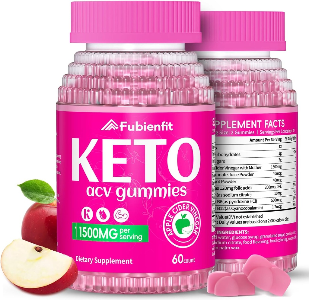 (2 Pack) Keto ACV Gummys Advanced Formula 1500MG Keto Gummys Apple Cider Vinegar 与石榴蜂蜜汁粉 B12 Vegan Non GMO 120 Gummys 一起设计.