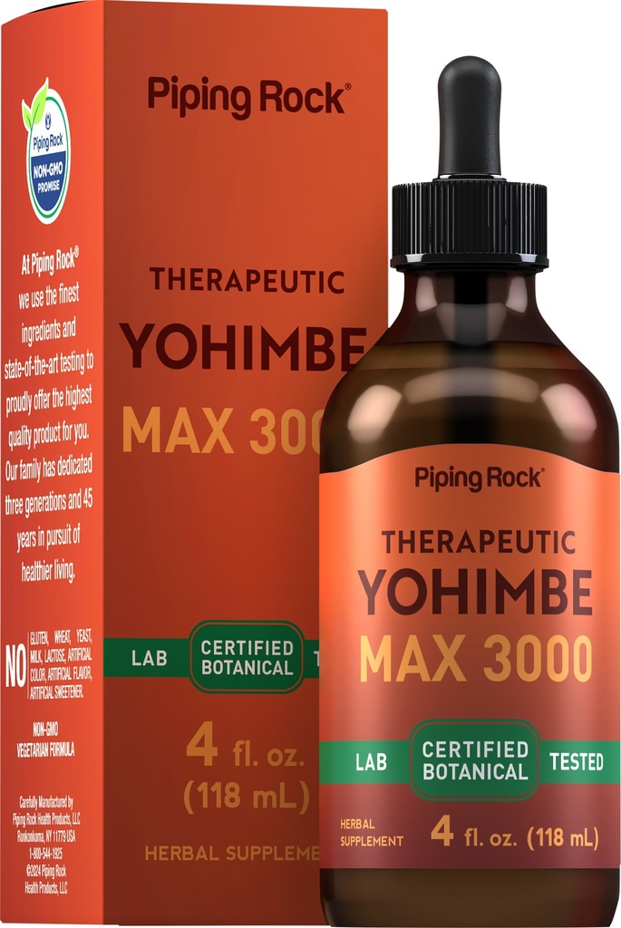 Pipping Rock Yohimbe Bark 提取补充 QQ 4 Fl Oz 男方和女方的草药液滴 QQ 无酒精 QQ Vegetarian, Non-GMO, Gluten Free