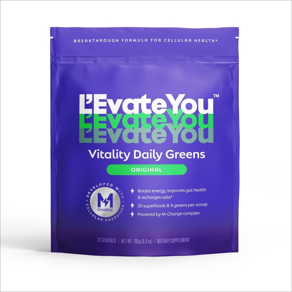 L'Evate You Virtuality Daily Greens Powder (28 services) 30 超级食品,9 Greens - for a Cellular Energy Boost, 由全天能源主管综合体提供动力(原件)