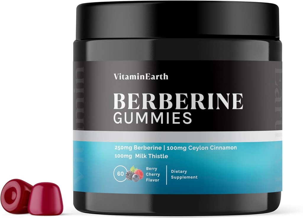 Berberine Gummys 配有 Berberine HCL, Ceylon Cinnamon & Milk Thetle 用于Immune和代谢支持 - Berry Cherry Flavor - 60 计数