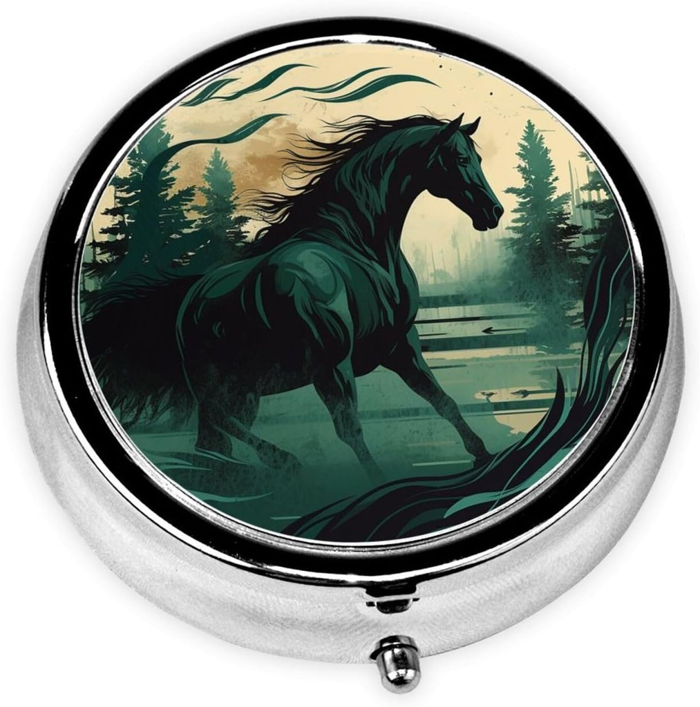 圆形药盒 可爱小药盒 案例 3 比较药盒 用于Purse Pocket Realistic Horse绘画风格 手提式药丸 容器持有者 用于持有维生素药剂 鱼油和补充剂
