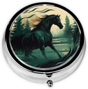 圆形药盒 可爱小药盒 案例 3 比较药盒 用于Purse Pocket Realistic Horse绘画风格 手提式药丸 容器持有者 用于持有维生素药剂 鱼油和补充剂