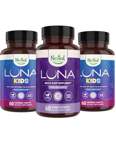 Nested Naturals Luna Kids Sleep Supplement (60 Chewable Tablets) & Luna Natural Sleep Aid (60 Vegan Capsules) (60 Vegan Capsules) 月球主题 月球主题