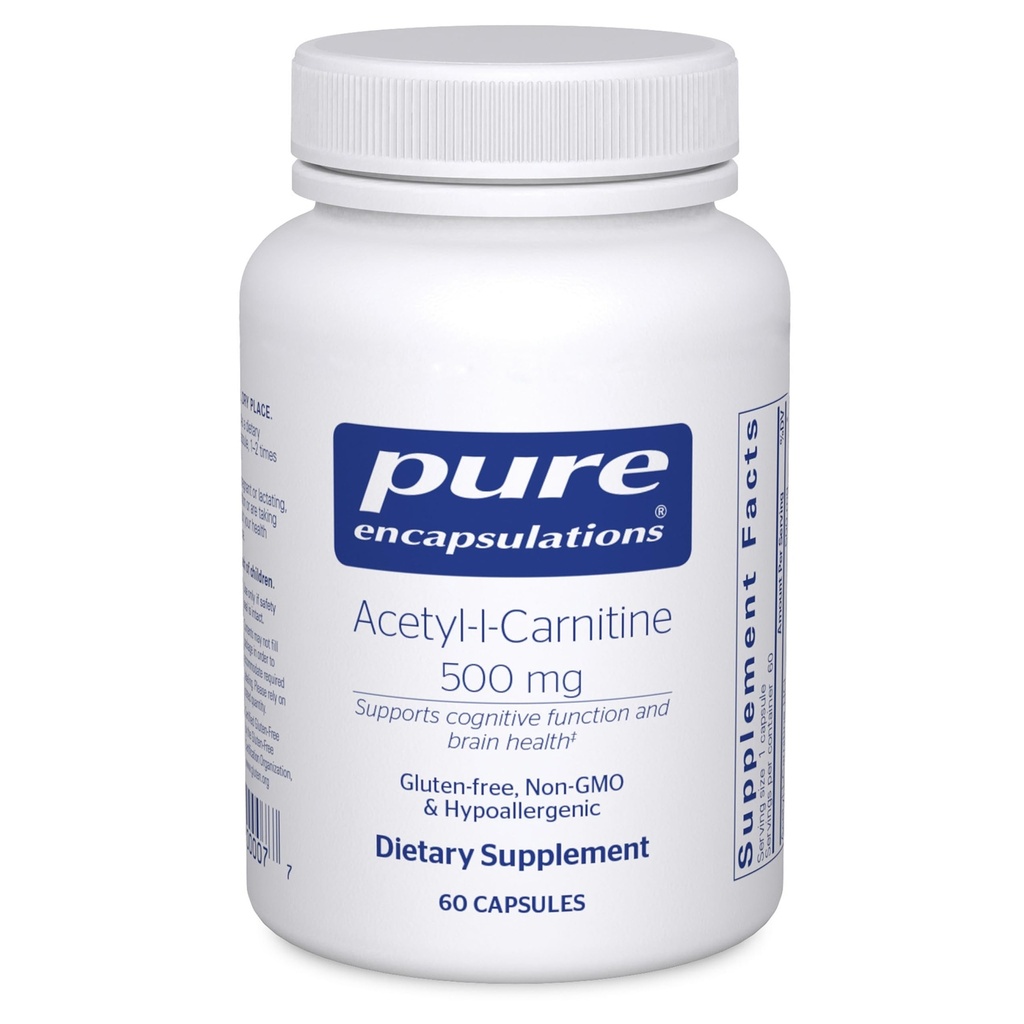 纯封装乙酰-L-Carnitine 500 mg - 记忆和大脑补充 - 大脑支持和聚焦 * - Gluten Free & Non-GMO - 60 Capsules