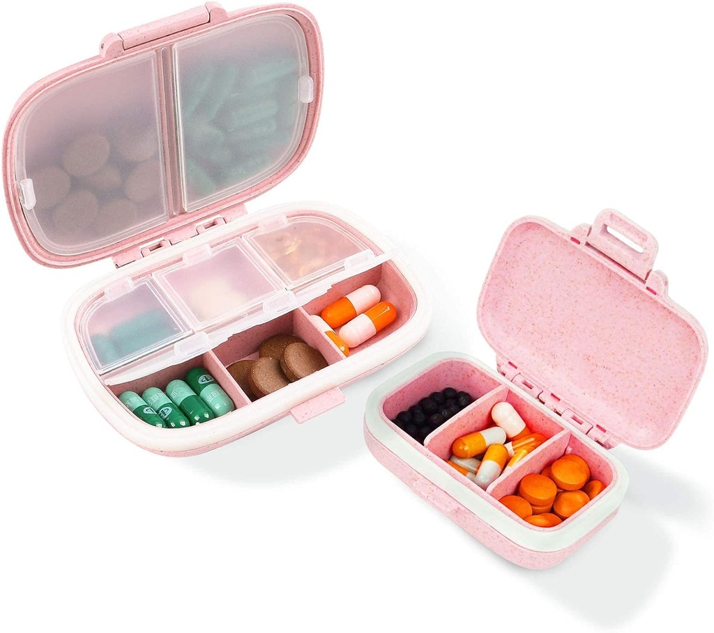 2 Pack Pill案组织者、带标签的旅行药盒、每日药品组织者案、防水袋集装箱案、便携式粉红色补充品案件药品集装箱契约
