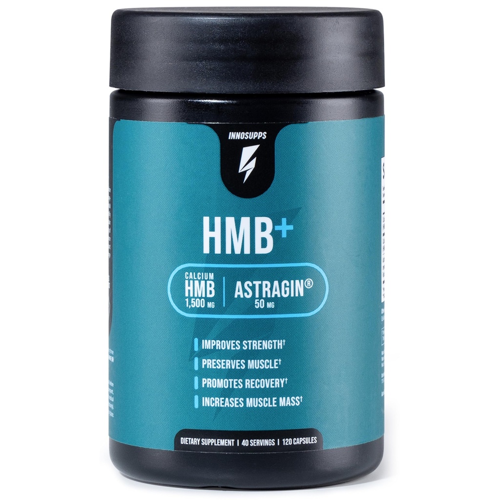 InnoSupps HMB+ → 1500mg HMB (Beta-Hydroxy Methylbutylate) & 50mg Astragin → 增强吸收,保存肌肉,促进复苏,增加精益肌肉质量 → Gluten Free - 120 Veggie Capsules