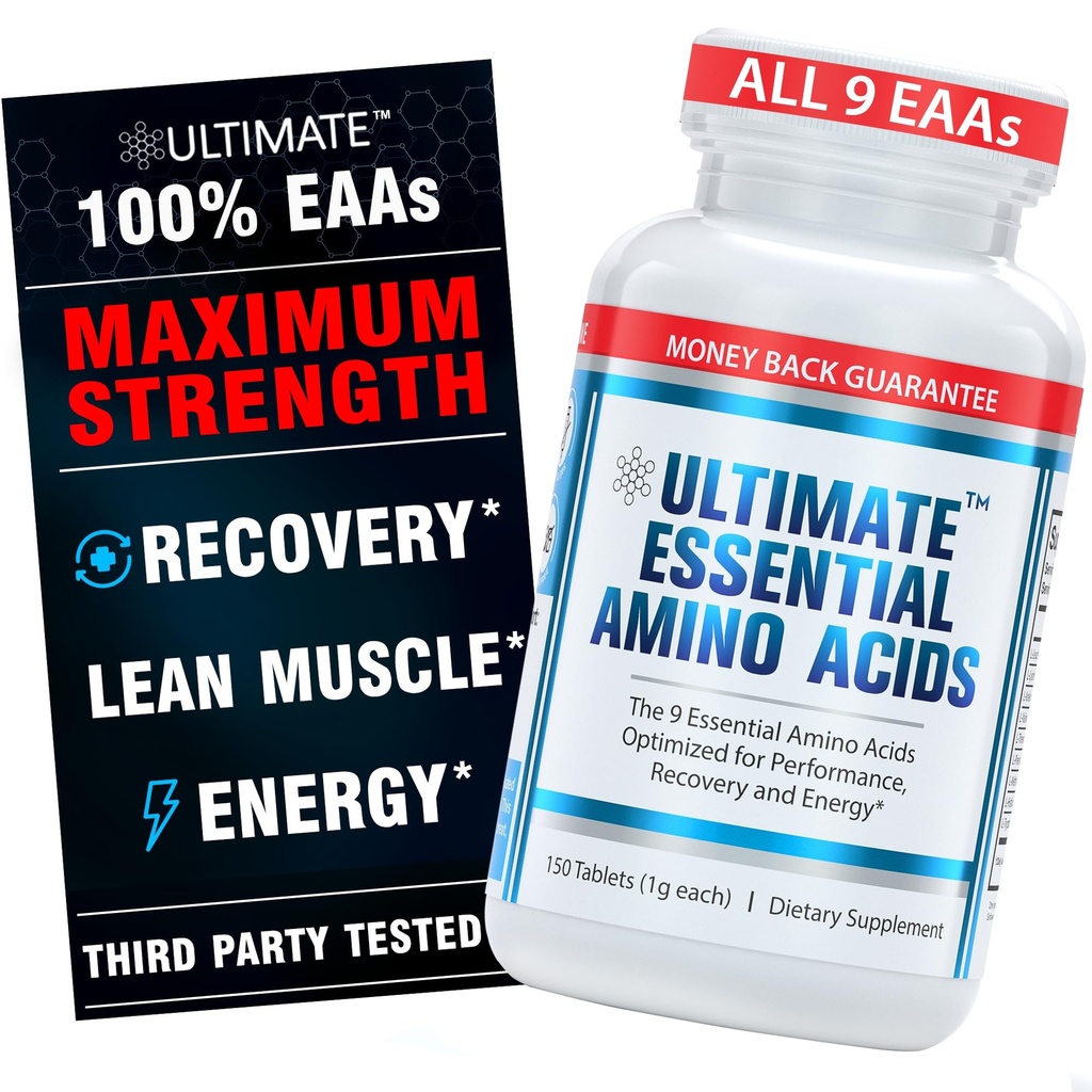 超基本氨基酸补充剂,用于切除、加固和修理,全部9种EAA,3000mg,40%Leucine,4:1:1:1 BCAA比,无Binder-Free with Organic Coating, Vegan, Keto, Non-GMO, 150片