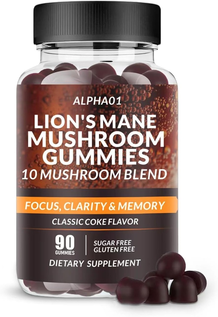 蘑菇口香糖 - 与Ashwagandha和Lions Mane 的10x蘑菇补充剂 - 诺诺氏大脑补充剂,免疫支持和压力缓解(90 CT)经典可乐
