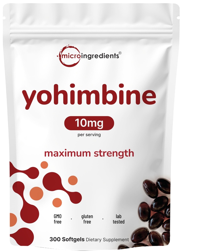 Double Strength Yohimbine Supplements for Men and Women, 10mg Per Serving, 300 Softgels, Yohimbine HCL with Virgin Sunflower Seed Oil for Better Absorption, Supports Energy Production, African Raw