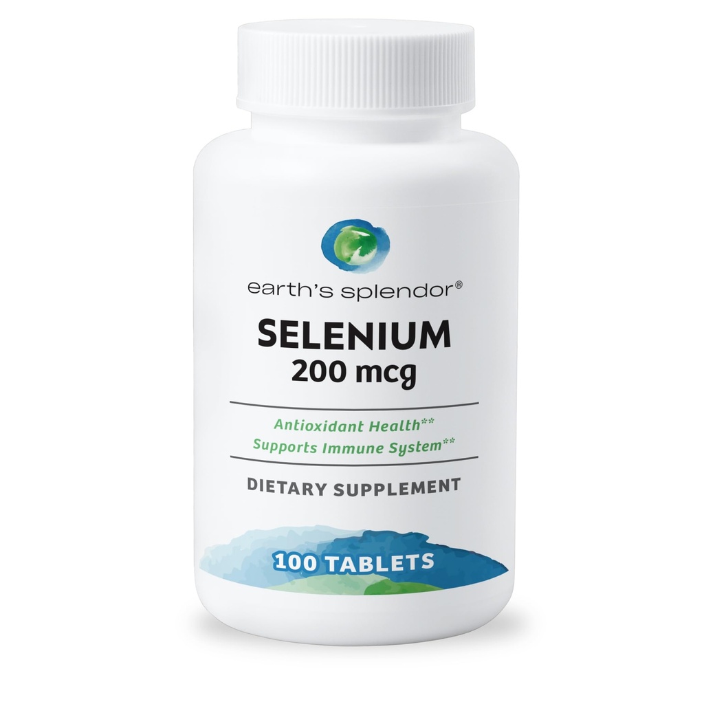 地球Splendor Selenium 200 mcg 男女辅助剂,支持抗氧化剂健康和免疫系统(100平板,3+月供应)