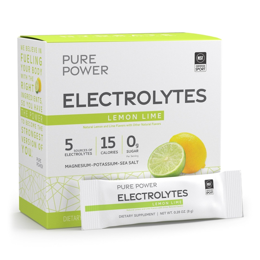 Mercola Pure Power Electrolytes博士 - 支持水力学和肌肉函数 - 镁和钾 混合剂 - 0 g 糖 / service - Lemon Lime - 30 packets