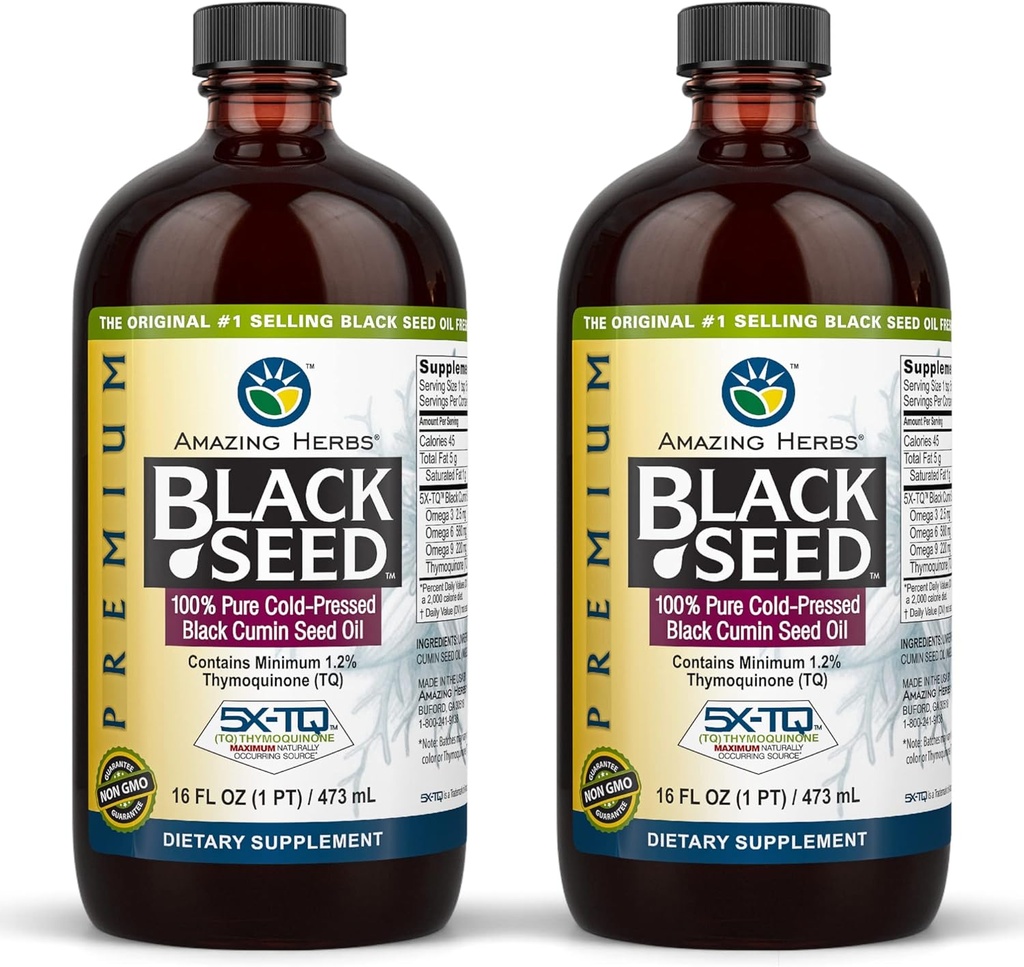 神奇的草药 黑种子油 - Gluten Free, non GMO, Cold pressed Nigella Sativa Aids in Districtive Health, Immune Support, Brain 函数,联合流动 - 16 Fl Oz (包2)