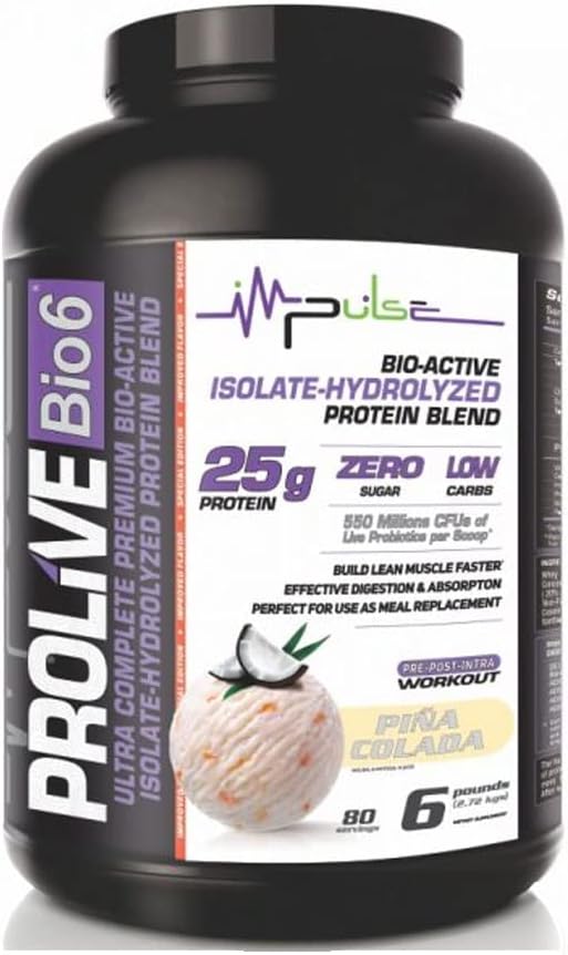 Prolive Bio6 超全高精度、生物活性、异聚-Hidrolyd蛋白混合剂的25gr 补充剂 Whey蛋白集中剂、低碳、零糖和5g BCC - Piña Colada Flavor - 6 LBS 共计