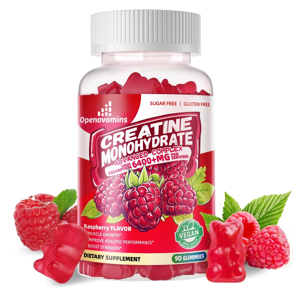 Creatine Monohydrate Gummys Complex 6400mg for Men and Women - 高级公式 W/L-Taurine + 维生素B12,无糖蔬菜补充,90 Raspberry Gummys
