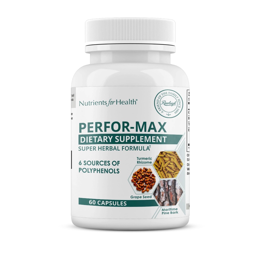 Rawleigh Perfor-Max 60 Capsules:配有6种多酚来源的草药补充剂,如葡萄籽、松柏、图尔美、绿茶、霍桑和罗斯玛丽提取品,用于心脏健康和豁免,Gluten Free