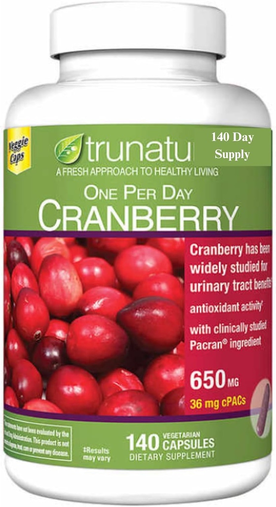 Pacran Cranberry 650 mg, 140 蔬菜卡普尔 + 装配每周药丸组织者(2项)