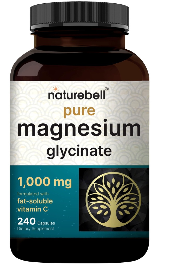 NatureBell Magnesium Glycnate 1000mg,240 Capsules |每Capsule | 100%Chelated & Pufied | 睡眠,肌肉和神经支持 | 非GMO,Gluten-free