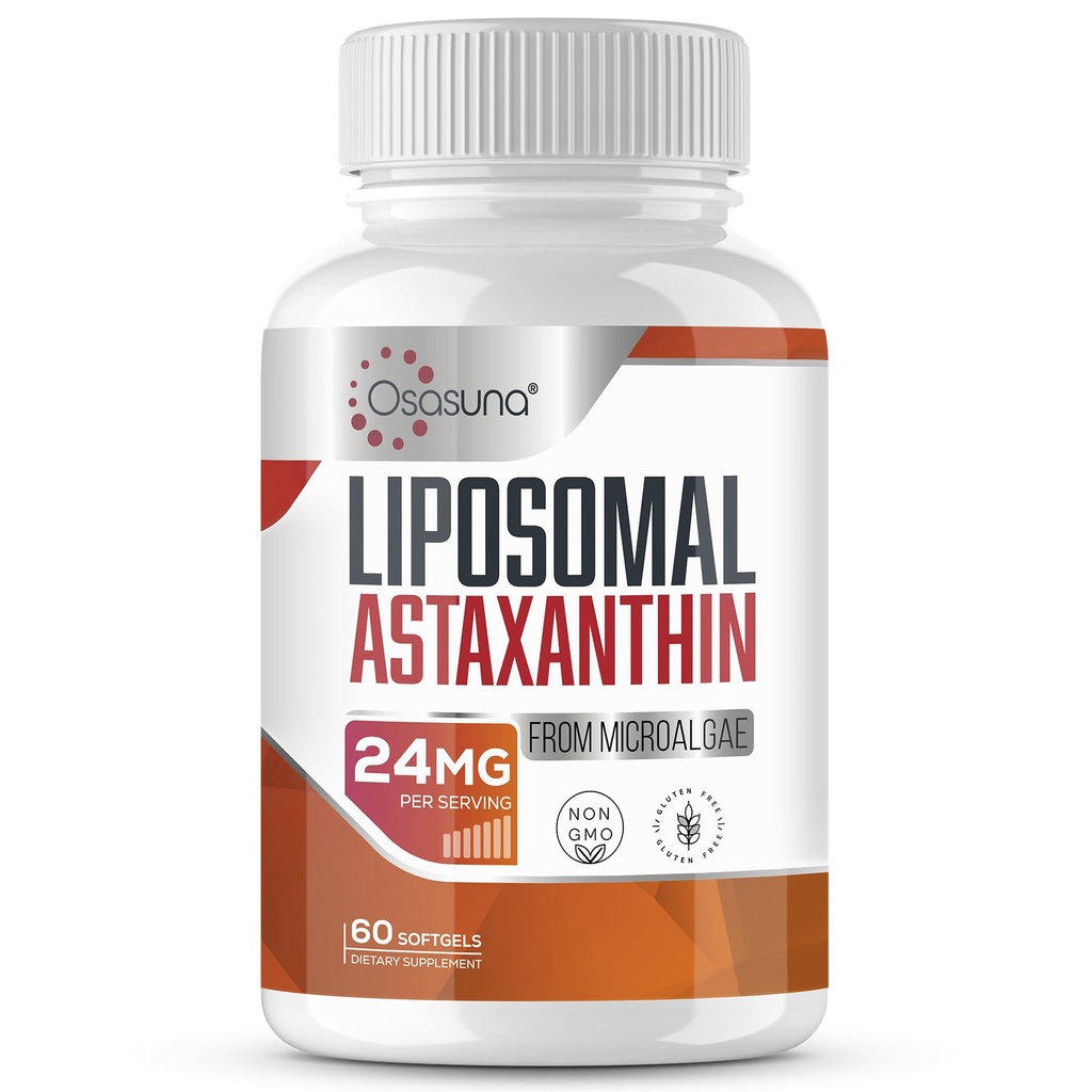 Liposomal Astaxanthin 补充24 MG,最大吸收,抗氧化剂强于VIT C,Non-GMO和Gluten Free - 60 Softgels(2个月供应)