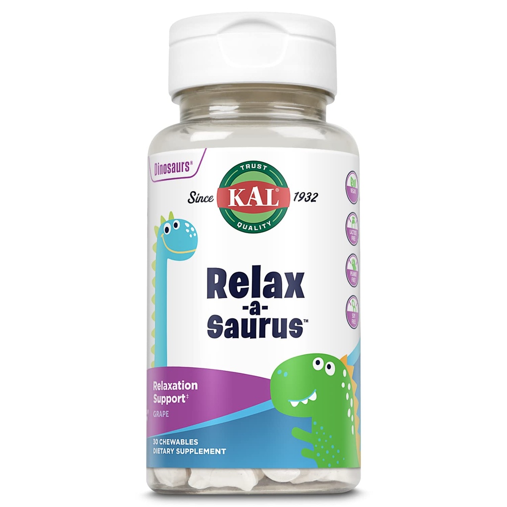KAL Relax-a-Saurus,《儿童压力支助补编》,《为有草药压力救济的儿童提供L-Thenine》,《放松与融合》,《美味的天然葡萄酒》,《60天保障》,《30种厨艺》