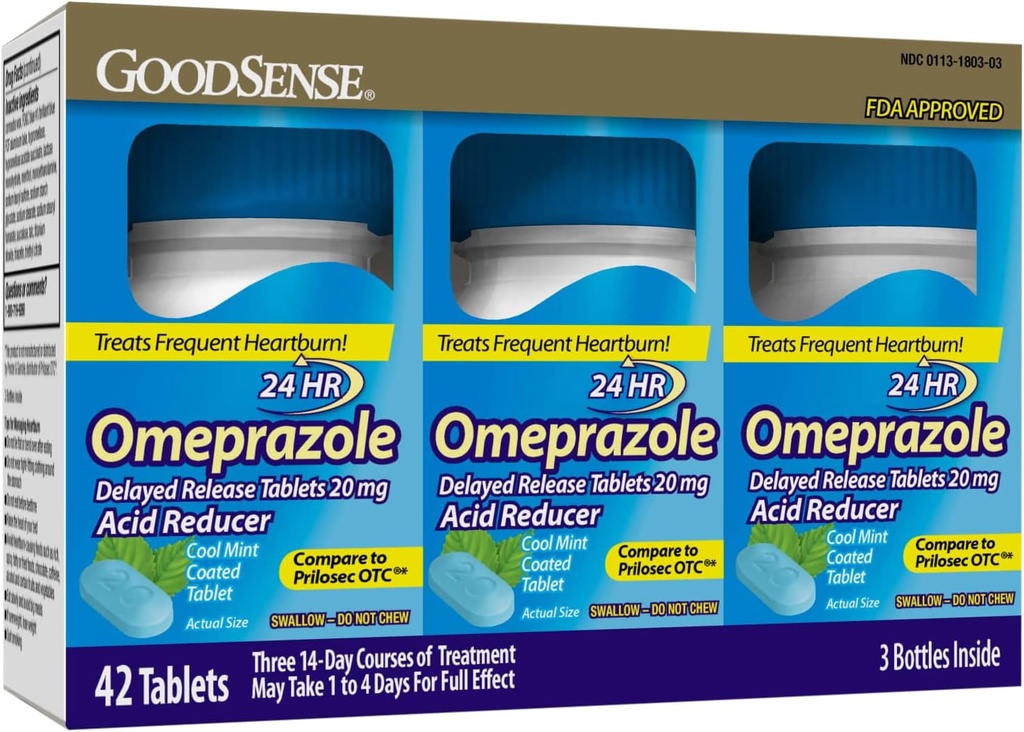 GoodSense Omedrazole 延迟释放 凝胶片 20 mg, Cool Mint, 治疗频繁的心脏灼伤, 减酸剂, 心脏灼伤药物, 42 counter