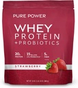Mercola Pure Power Whey 蛋白质+ Probiotics博士 - 支持肌肉恢复和消化健康 - Pasture-Raised Whey - MCTs & Fiber - 香草 - 31 oz (22名服务员) - 草莓
