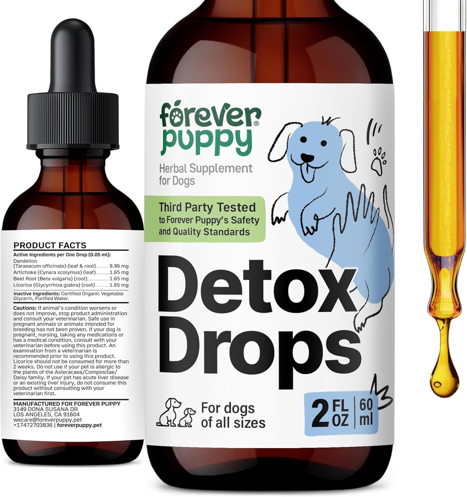 狗永远解毒药滴 - Dandelion Root & Dandelion Leaf Tincture for Liver and Kidney Support - 草药解毒剂和抗氧化剂支持补充 狗全毛和大小 - 2 fl oz
