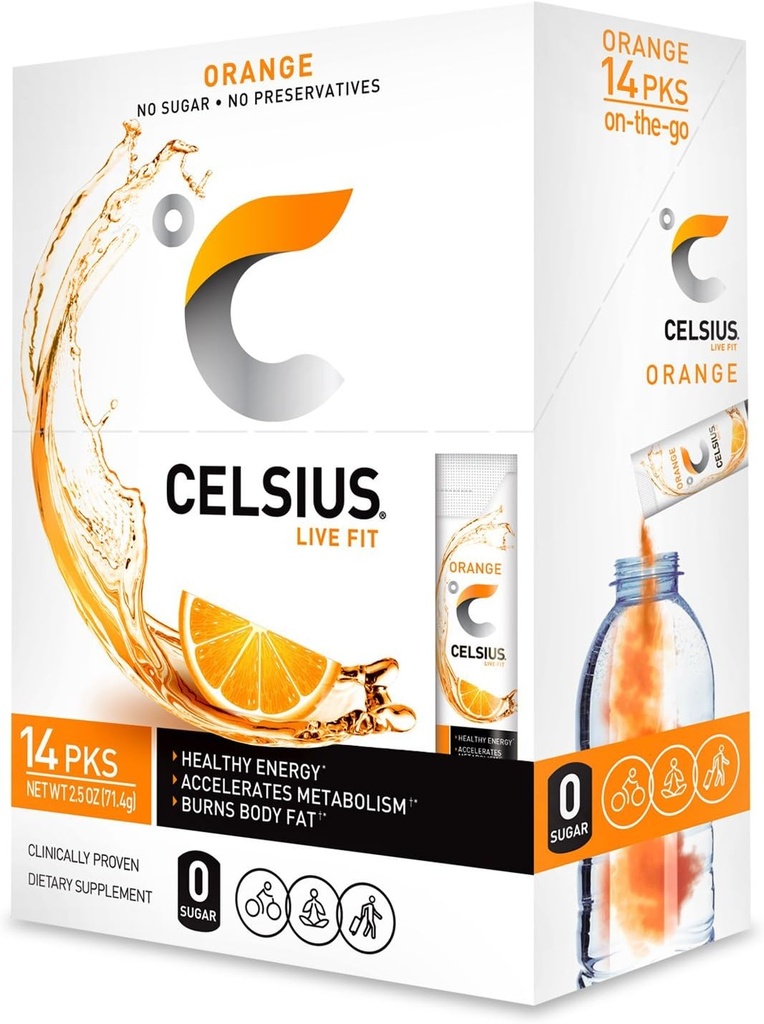 CELSIUS 橙色在走的粉末棒包装,14包