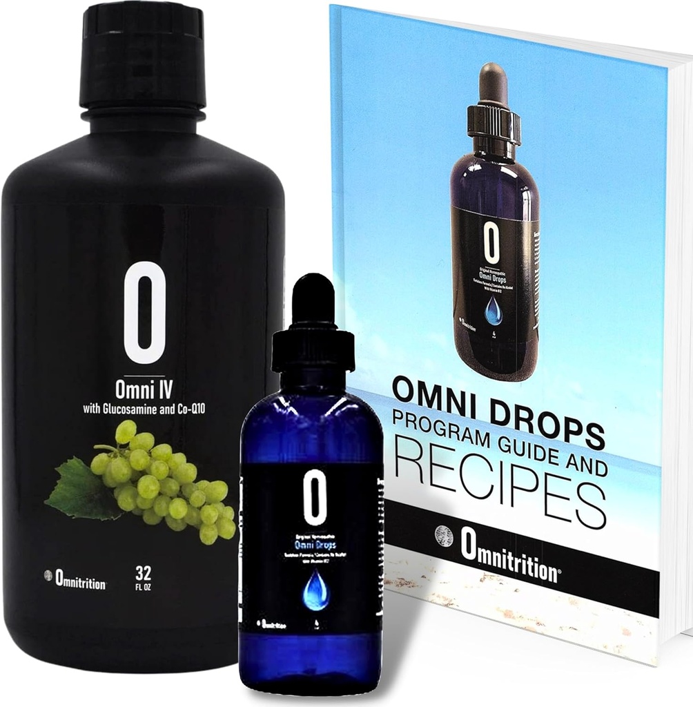 Omnition Omni Drop Bundle - 包括两种产品:Omni Drop Dets 配有维生素B12-4 oz 配有方案指南 Omni IV (Omni 4) 液体维生素和含有Glucosamine和Co-Q10的矿物