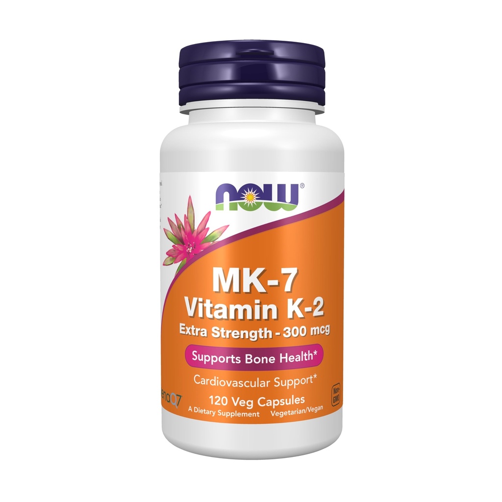 现在食品补充品,MK-7维生素K-2 300毫克,心血管支持*,支持骨质健康*,120Veg Capsules