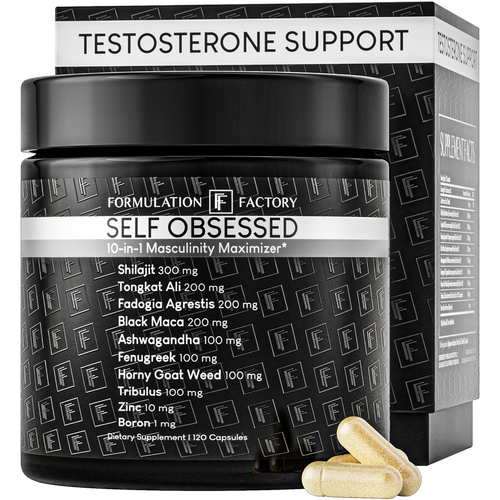 配方工厂自虐10分 1 男性最大化补充剂, Shilajit for Men, Tongkat Ali, Ashwaganda, Fenugreek 肌肉生长, 能源, 驱动, 力量, 恢复2个月(第1包)