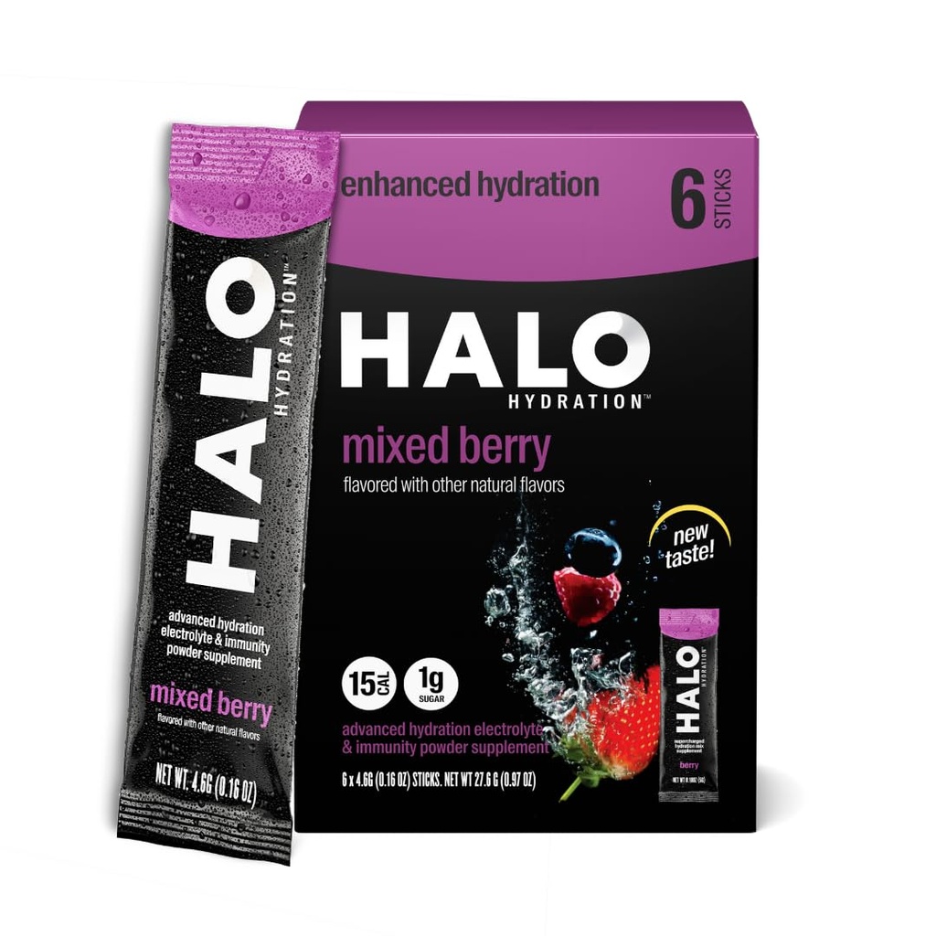 HALO 水利 - 电解质 饮料 混合 QQ 水利 粉盒 QQ Berry Flavor – 对于运动和自行车 QQ 轻松开放 单项服务 棒 6 棒