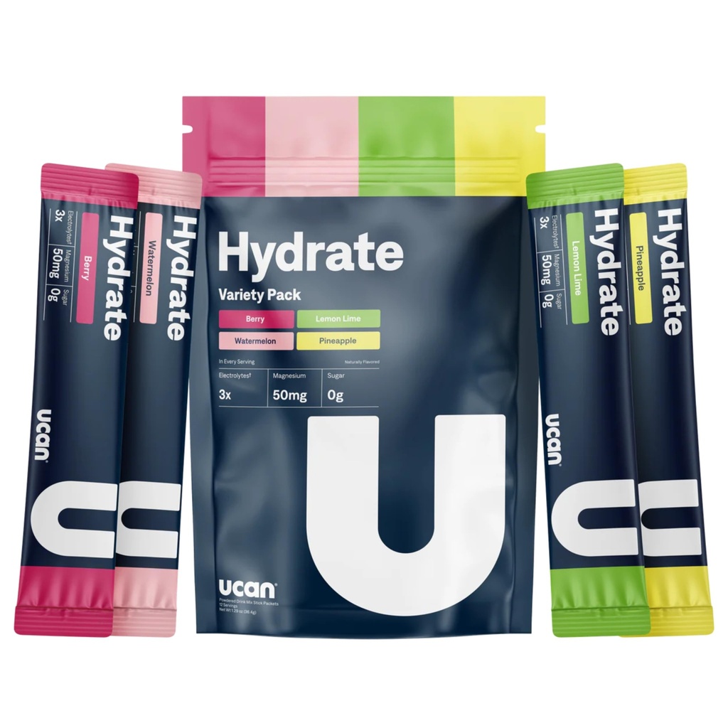UCAN 水合电解剂 饮用混合剂 (Variety Pack, 12 Stickpacks) 无糖, Keto-Friendly, Vegan, Non-GMO, Gluten-Free Electrolyte Powder 配有钾和镁的奔跑者和运动员
