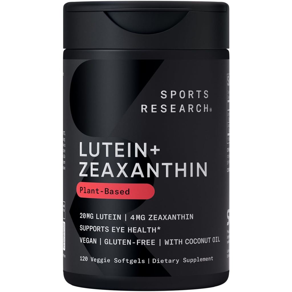 体育研究-Lutein和Zeaxanthin Capsules-用Lute-Gen®和有机椰油制作的眼科健康支持补充剂-Vegan 友好与非GMO验证-120 Veggie软胶