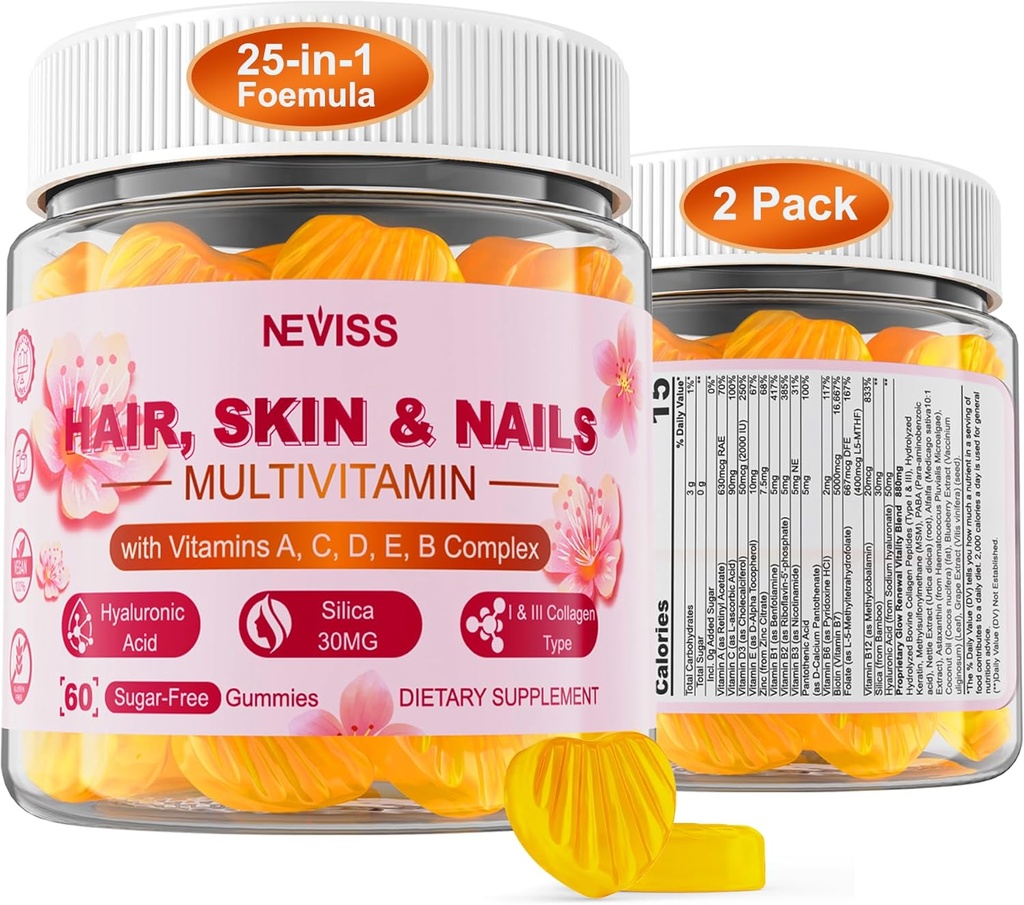 含Biotin 5000mcg、Collagen MSM Hyaluronic酸、维生素A C D3 E & B 复合体和甲基富拉特和B12、毛皮钉有机多维生素、能源
