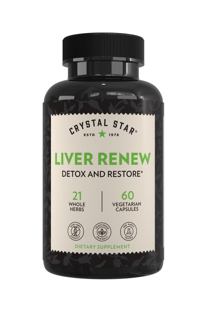 Crystal Star Liver Revent, 60 Capsules, 草药 Liver Cleanse 补充, 支持正常的 Liver 函数并促进毒素释放 - 牛奶酸盐, 非 GMO