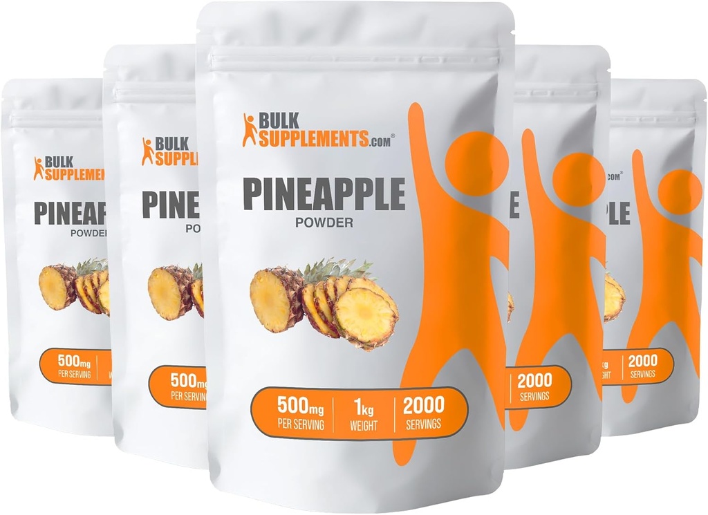 Bulk Assupports.com 菠萝粉 - 菠萝果粉,用于Flavoring & Smoothies - Unsweeted & Gluten Free, 每架500mg, 5g(11磅)(Pack of 5)