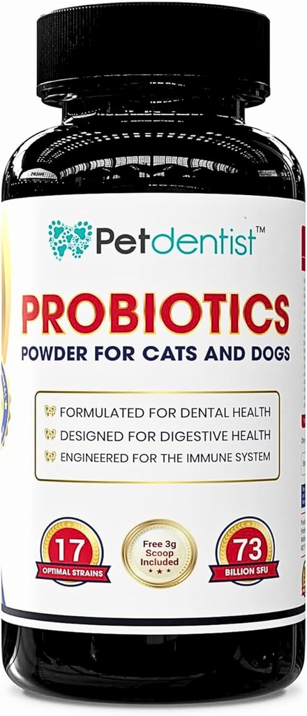 狗和猫的抗生素 17 细菌草原 73亿CFUs 粉末 狗牙保健补充剂 坏血狗 肉皮皮色和豁免支助 - 90g