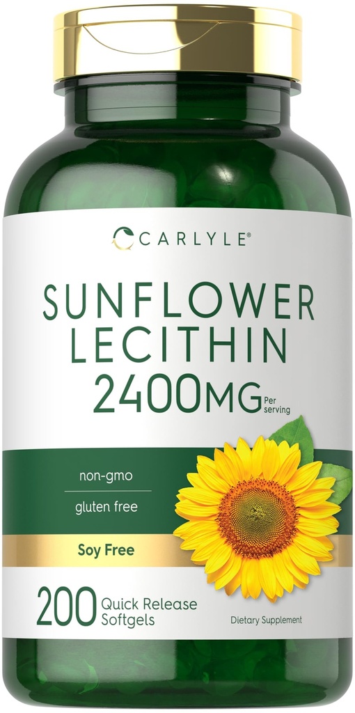 Carlyle Sunflower Lecithin Softgel Capsules → 2400mg → 200 伯爵 → 富于磷酸 Cho Choline → Non-GMO, Soy Free, Gluten Free Suppers