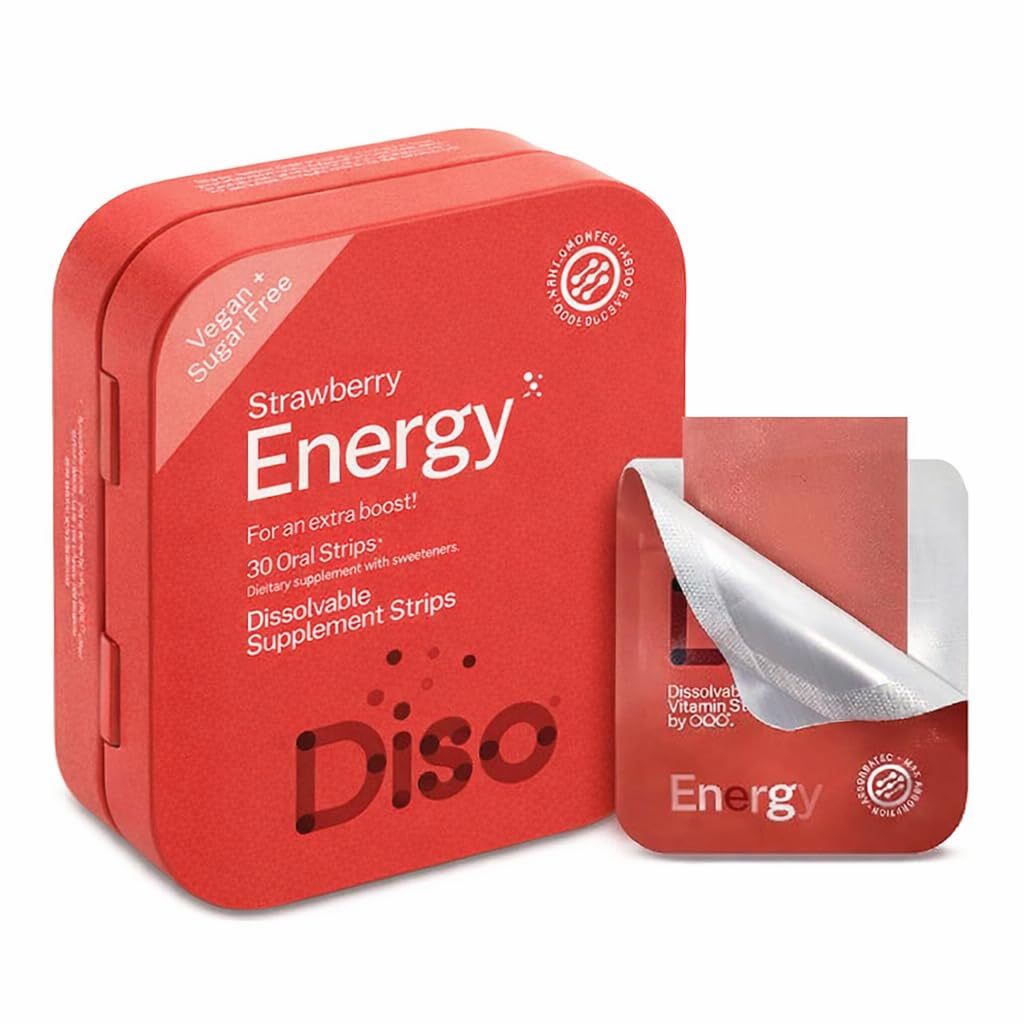 DISO - 能源 - 有维生素、草莓火焰、维干、无糖、高吸收、格鲁滕自由、单独包装、30个可溶解的咖啡因条