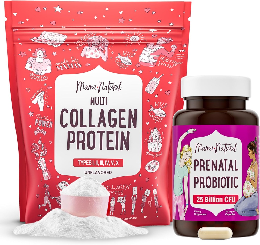 Mama 天然产前亲子和多科拉根蛋白包 - 25亿 CPU & 11g 水解Collagen peptides用于妊娠、头发、皮肤、钉子和消化健康支助