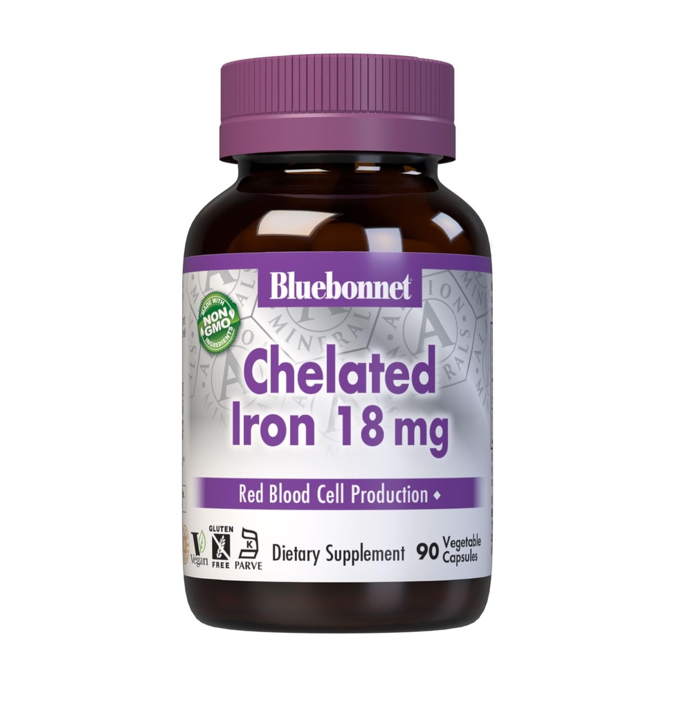 蓝本网 营养 Chelated Iron 18 mg - 非便秘 铁 - 无豆,无胶,非GMO,科舍认证,无乳品,Vegan - 90 蔬菜卡普尔,90 服务