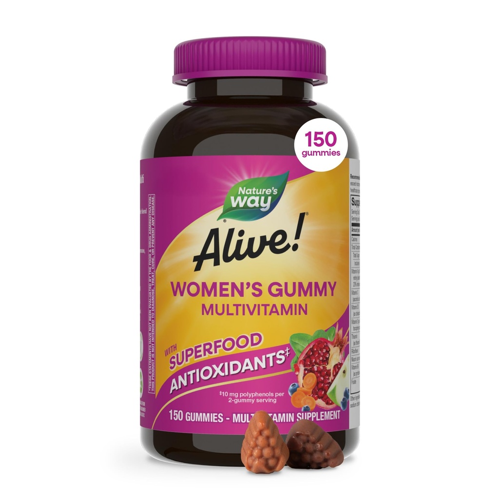 自然之道还活着! 妇女日报 Gummy Multivitamins, 16种维生素和矿物, 能源代谢*, Hair Skin & Nails *, 蔬菜, Mixed Berry Flavored, 150 Gummys (包装 May Vary)