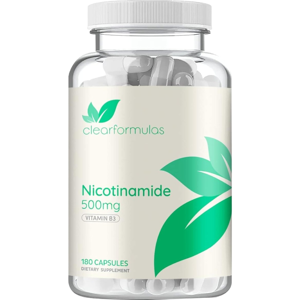 维生素B3 Nicotinamide 500mg - 维生素B3 Niacin Flush的高度吸收形式,用于耳光脑和能量支持 - NAD 前体 - 在美国CGMP设施中制造(180架)
