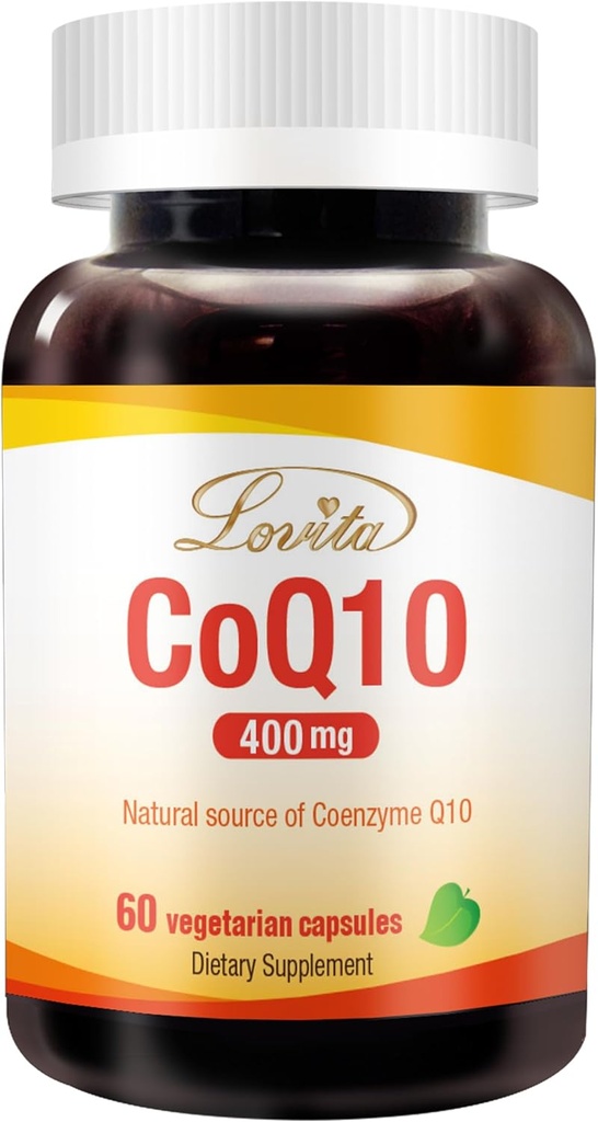 Lovita CoQ10 400mg 补充品 | Easliy Absorbed Coenzyme Q10 粉末 | Antioxidant Co Q10 zy Enzyme 支持心脏健康 | Vegan | 60 Capsules