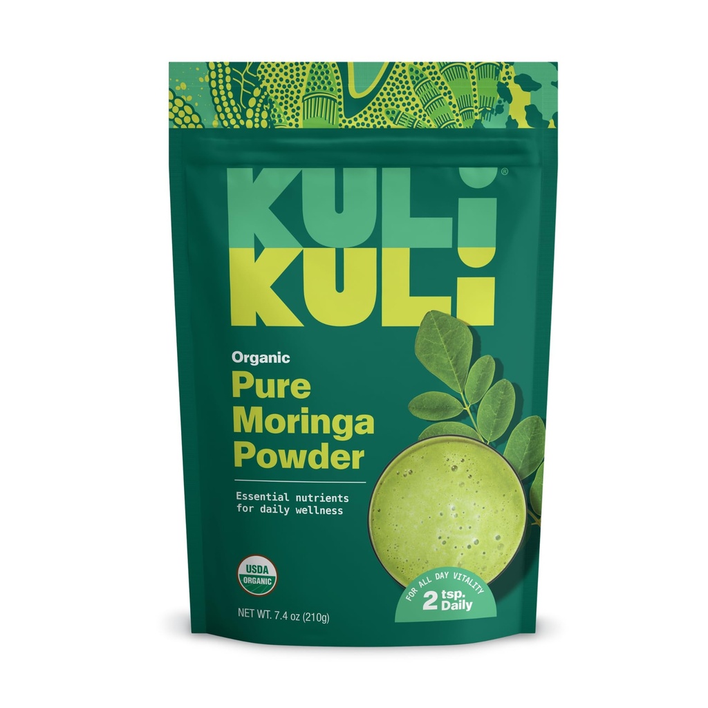 Kuli Kuli Moringa Oleifera 有机叶粉和绿色滑石,100%纯USDA认证与非GMO Moringa 粉,有滑石,茶和食品,1包