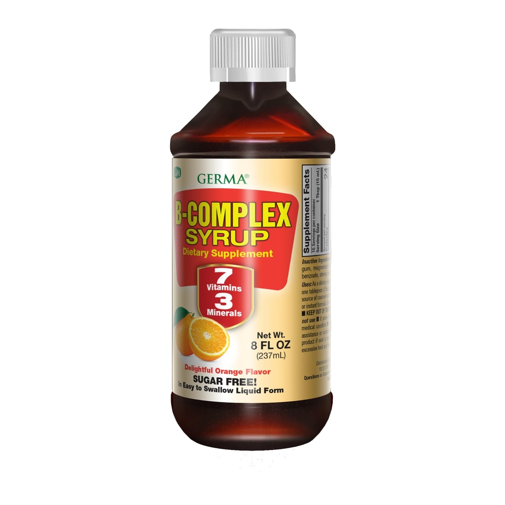 Germa B-Complex Syrup. 饮食副刊. 骨质健康、增长和发展援助,无糖、橙色火焰,8 oz