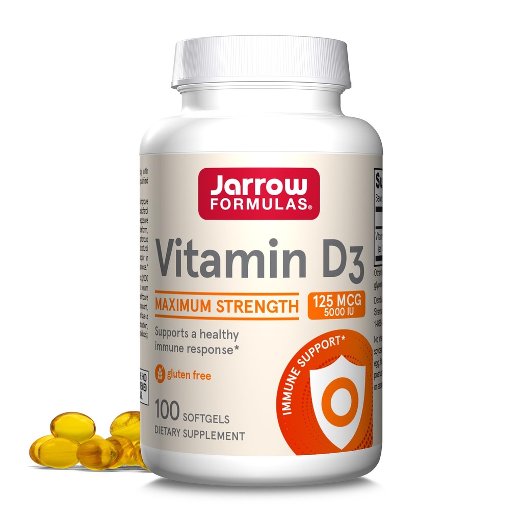 Jarrow 配方 维生素 D3 125 mcg (5000 IU) - 100 services (Softgels) - Bone 健康,免疫支持和钙代谢支持 - 维生素 D 补充 - D3 维生素 - 5000 IU 维生素 D - Gluten Free