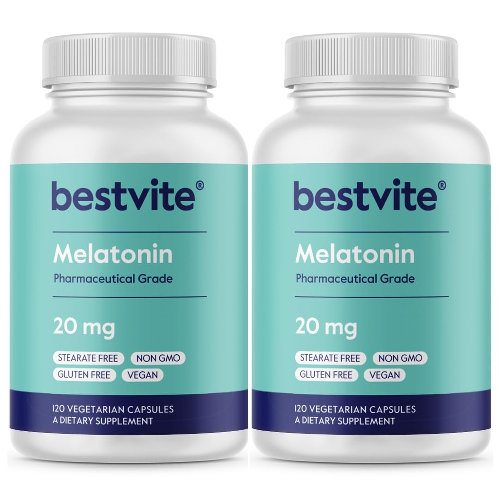 BESTVITE 美拉图宁 20mg(240个植物卡普尔) (120 x 2) - 无 Stearates - Vegan - 非 GMO - Gluten Free