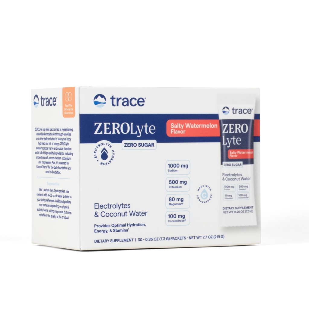 追踪矿物 ZeroLyte - Sodium & Electrolyte 补给 - 能量和水力支持 饮粉 - Nerve & Muscle 函数支持 - 盐西瓜,30个包装(30个服务)